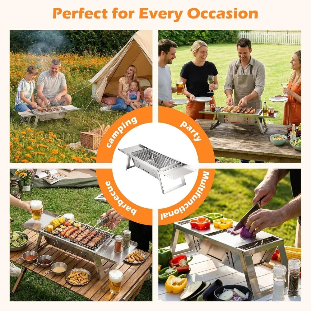 Compact Foldable Charcoal Grill with 4 Level Heat Control Portable Outdoor BBQ for Camping Picnic Garden Travel