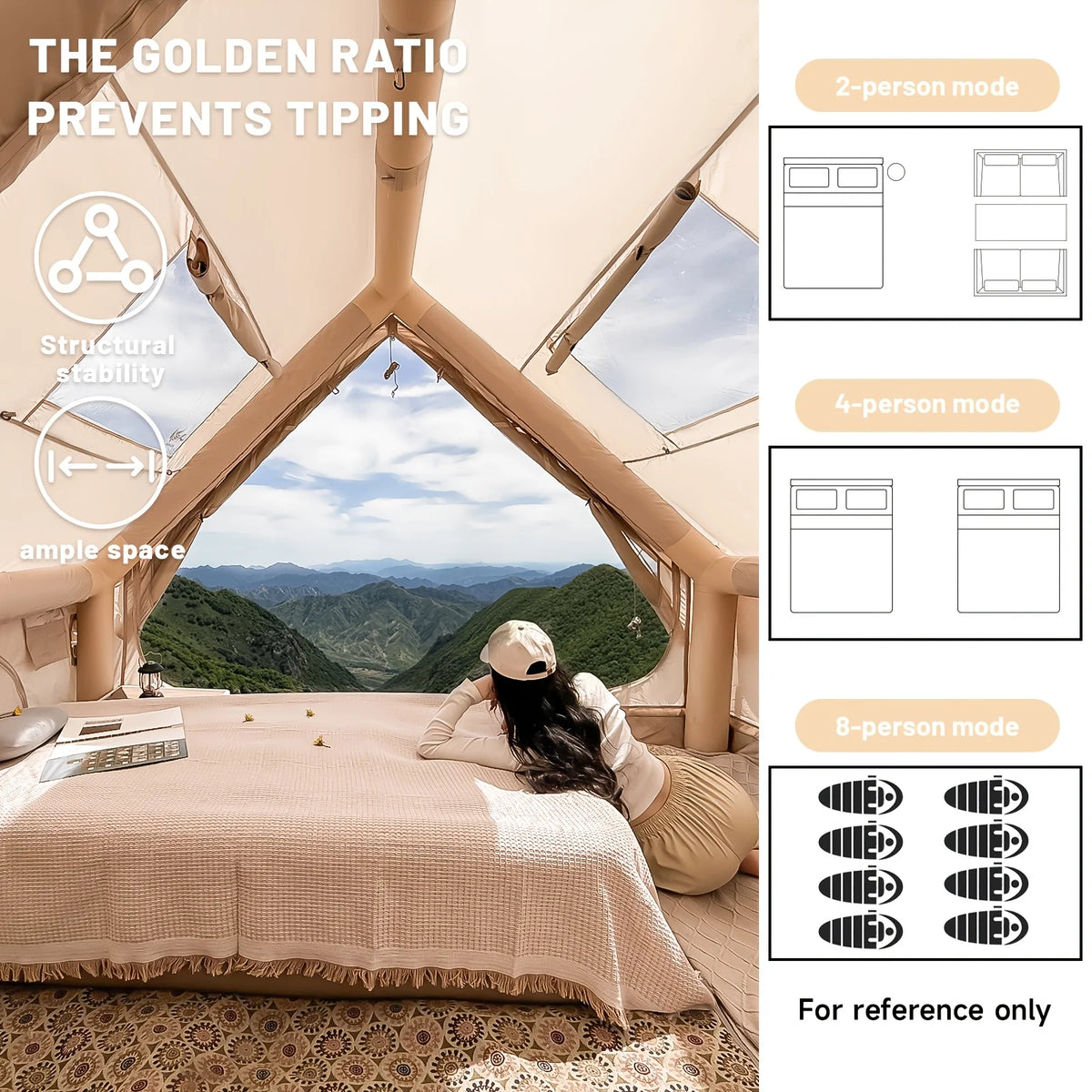 Inflatable Camping Tent for 4-8 People- Quick SetupBlow-Up Tent, 4-Season Versatile, Waterproof PortableOutdoor Tent with Stove