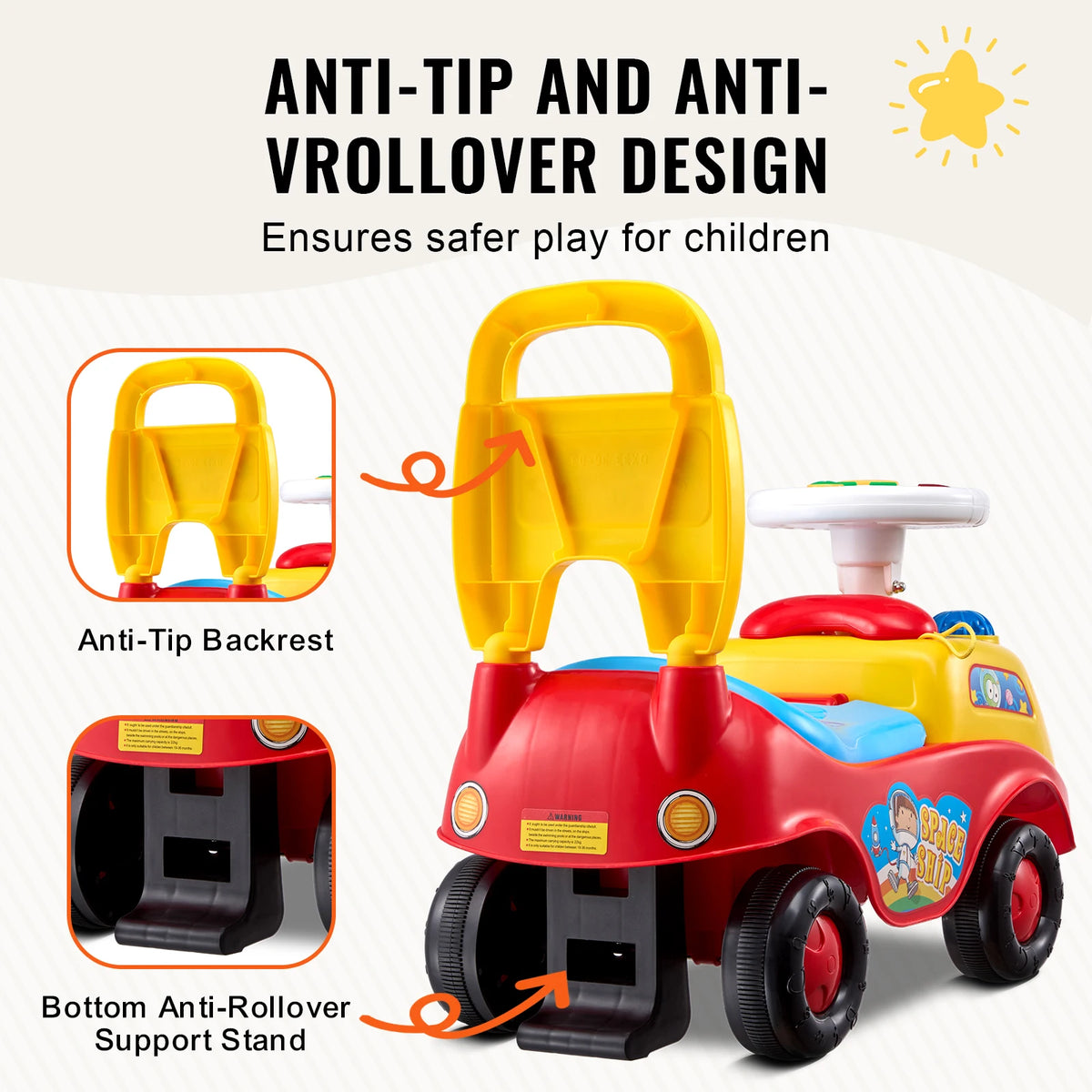 SucceBuy Toddler Push Ride On Car With Music Steering Wheel