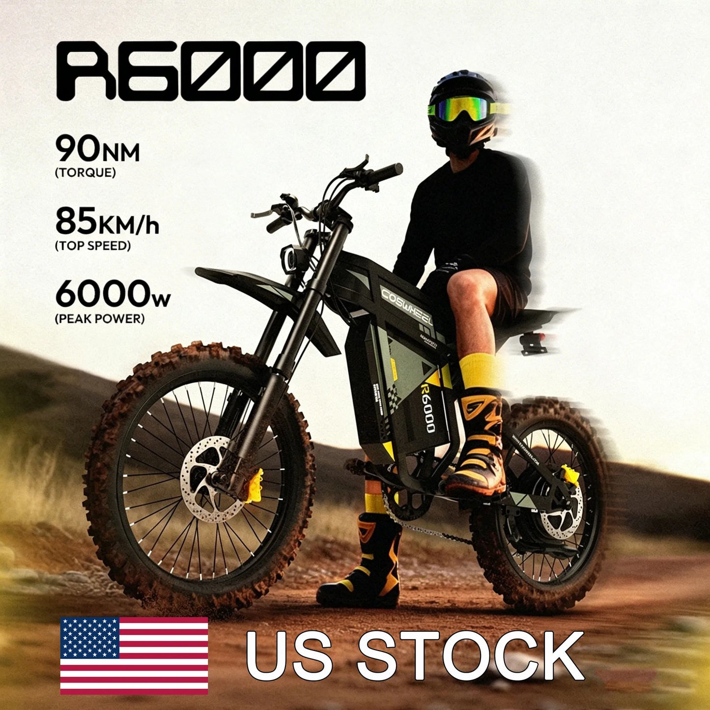 COSWHEEL R6000 Adults Electric Bike 7000W  Brushless Gearless Motors 60V30AH Lithium Battery Speed 88Kmh Adult Off Road Ebike