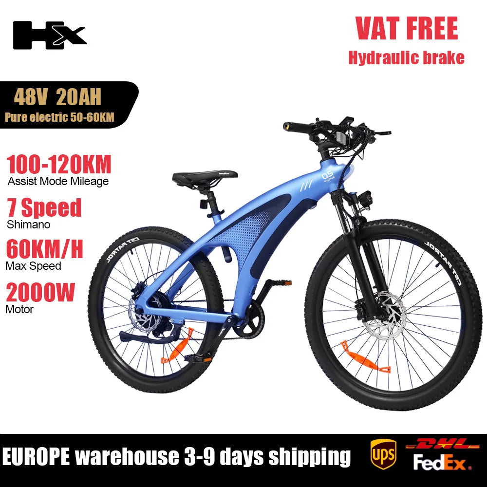 HX Q5 Ebike 2000W Torque Sensor Adults Electric Bike 85Nm 57KM/H Electric Bicycle 27.5“ Removable Battery Electric Mountain Bike