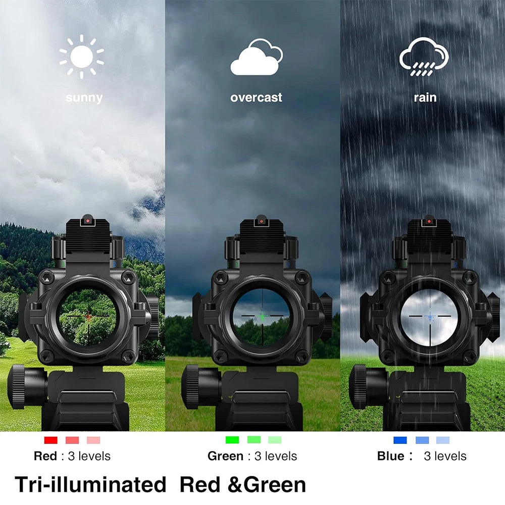 4x32 Tactical Scope with Fiber Optic Sight RGB Illuminated Reticle Prism Scope Hunting Scopes with 20 mm Picatinny Rail