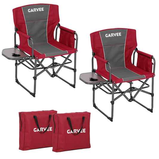1 Pack / 2 Pack Oversized Heavy Duty Folding Directors Chair for Adults, 400 Lbs Capacity Portable Camping Chair with Side Table, Cup Holder & Side Pocket, Lawn Chairs for Camping, Beach, Garden, RV