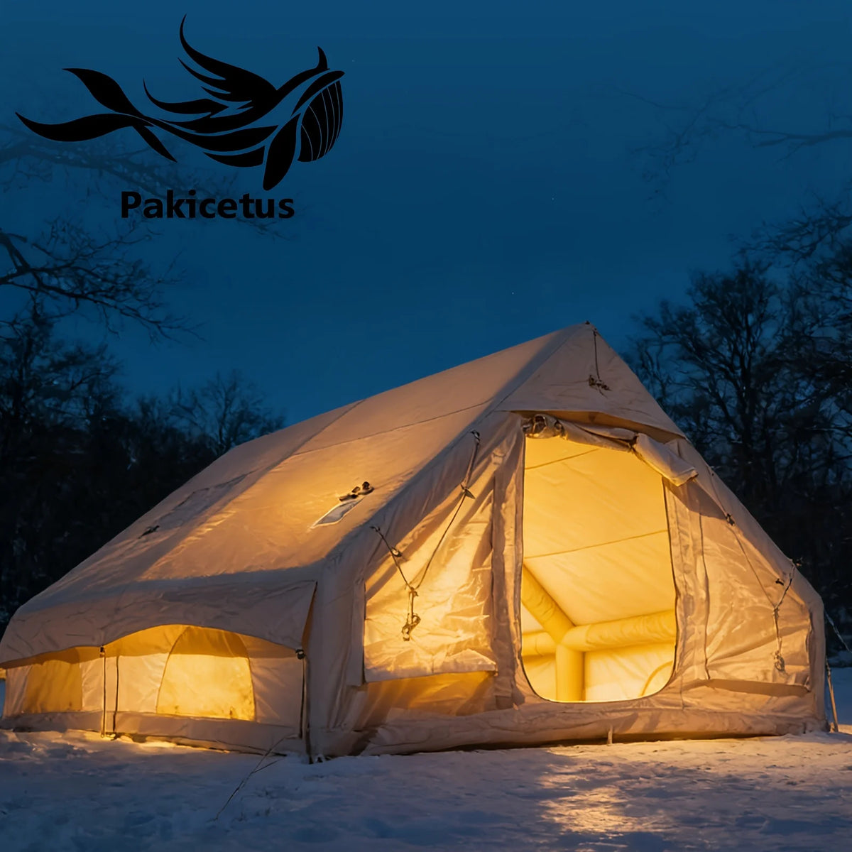Inflatable Camping Tent for 4-8 People- Quick SetupBlow-Up Tent, 4-Season Versatile, Waterproof PortableOutdoor Tent with Stove