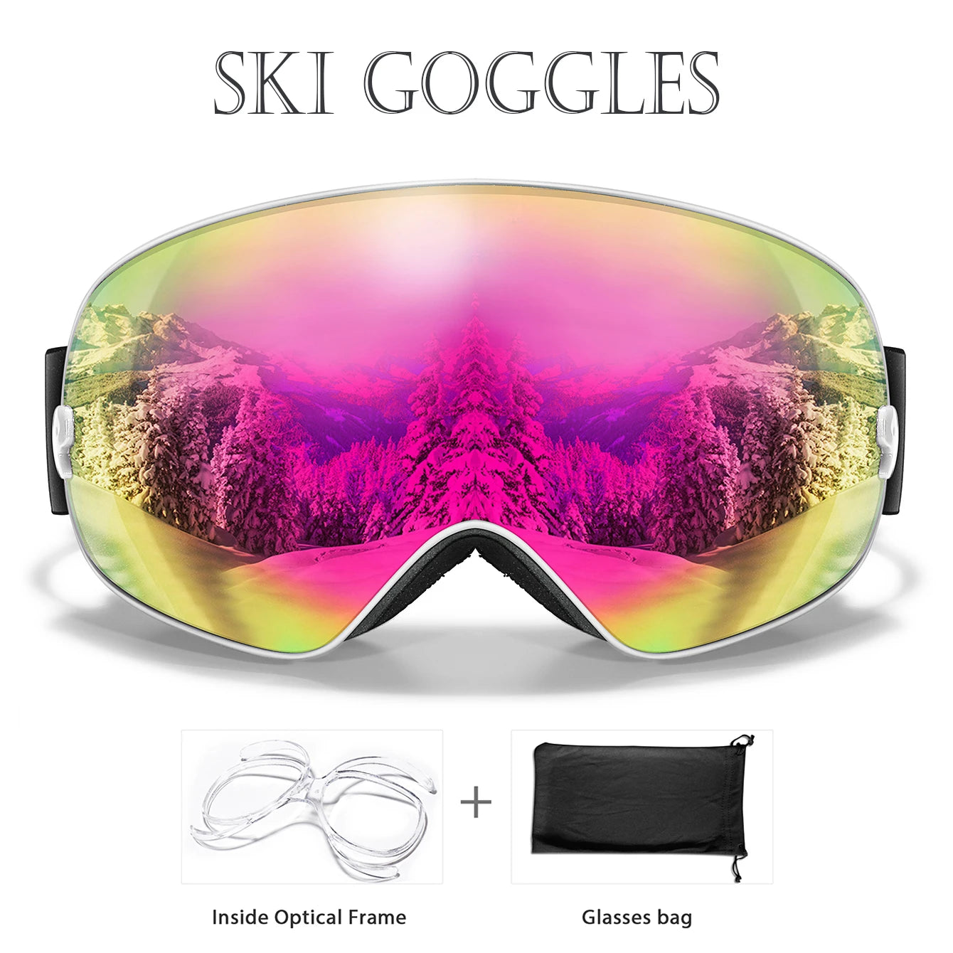 Winter Ski Goggles UV400 Anti Fog Unisex Free Frame Bag