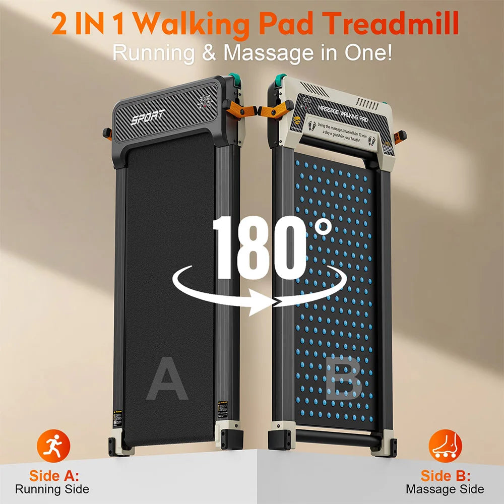 Akluer 520 Dual-Sided Under Desk Treadmill with Shiatsu Foot Massager, Walking Pad with Incline, 2.5HP Quiet Motor, LED Display, Remote Control, 150kg (330 LBS) Capacity, 900*400mm Running Area, Local delivery