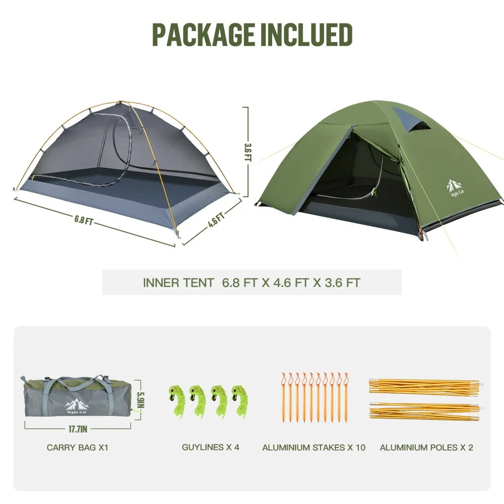 Night Cat 2-Persons Backpacking Tent: Waterproof Lightweight Camping Tent for Two People Hiking Outdoor Mountain with Aluminum Poles and Rainfly