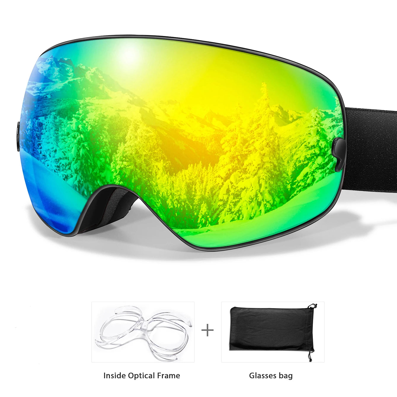 Winter Ski Goggles UV400 Anti Fog Unisex Free Frame Bag