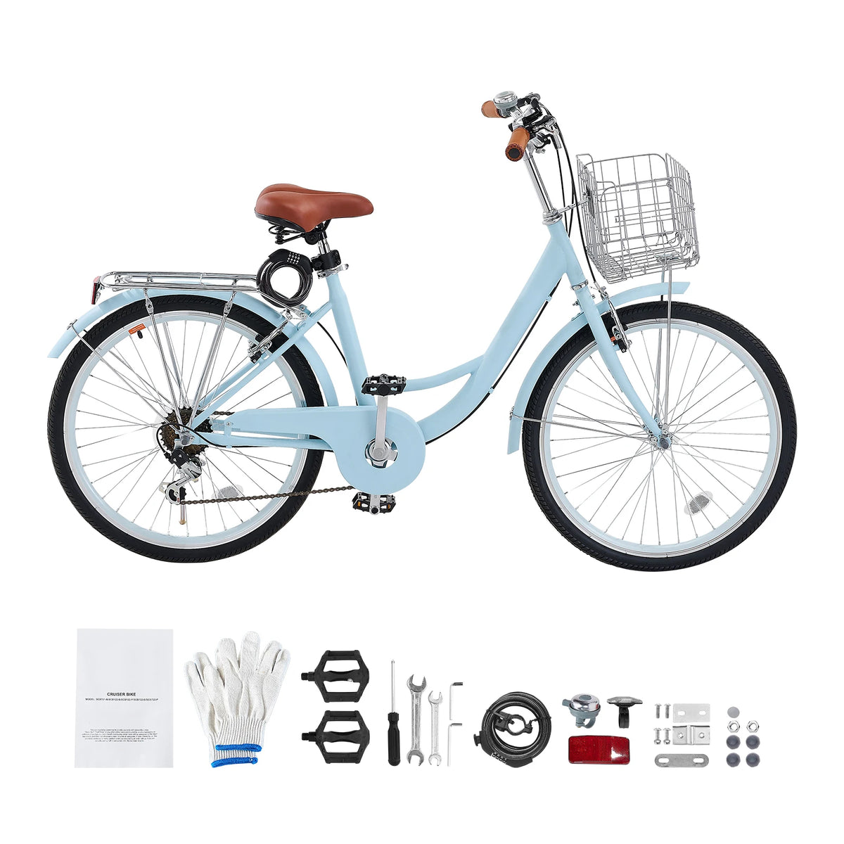 SucceBuy Beach Cruiser Bike With Basket And Rear Rack