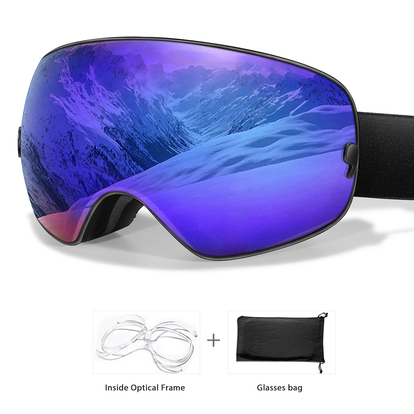 Winter Ski Goggles UV400 Anti Fog Unisex Free Frame Bag