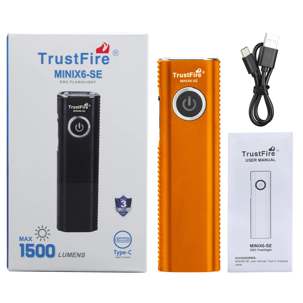 Trustfire MINIX6-SE 1500 Lumens EDC LED Flashlight IPX6 Rechargeable LED Torch with White UV Light Lantern Strobe SOS Magnetic Tail for Camping