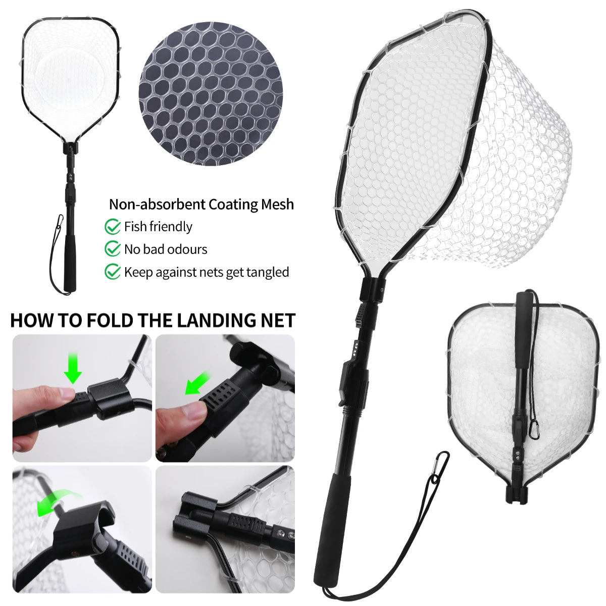 Fishing Landing Net With Telescopic Pole Anti Slip Handle