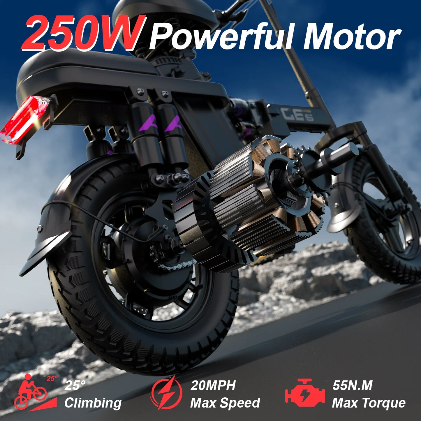 UPlee GE5 48V 15AH Battery EBike 30+MPH 250W Folding Electric Bike 30 Miles Max Range Electric Bike for Adults 14" Fat Tire