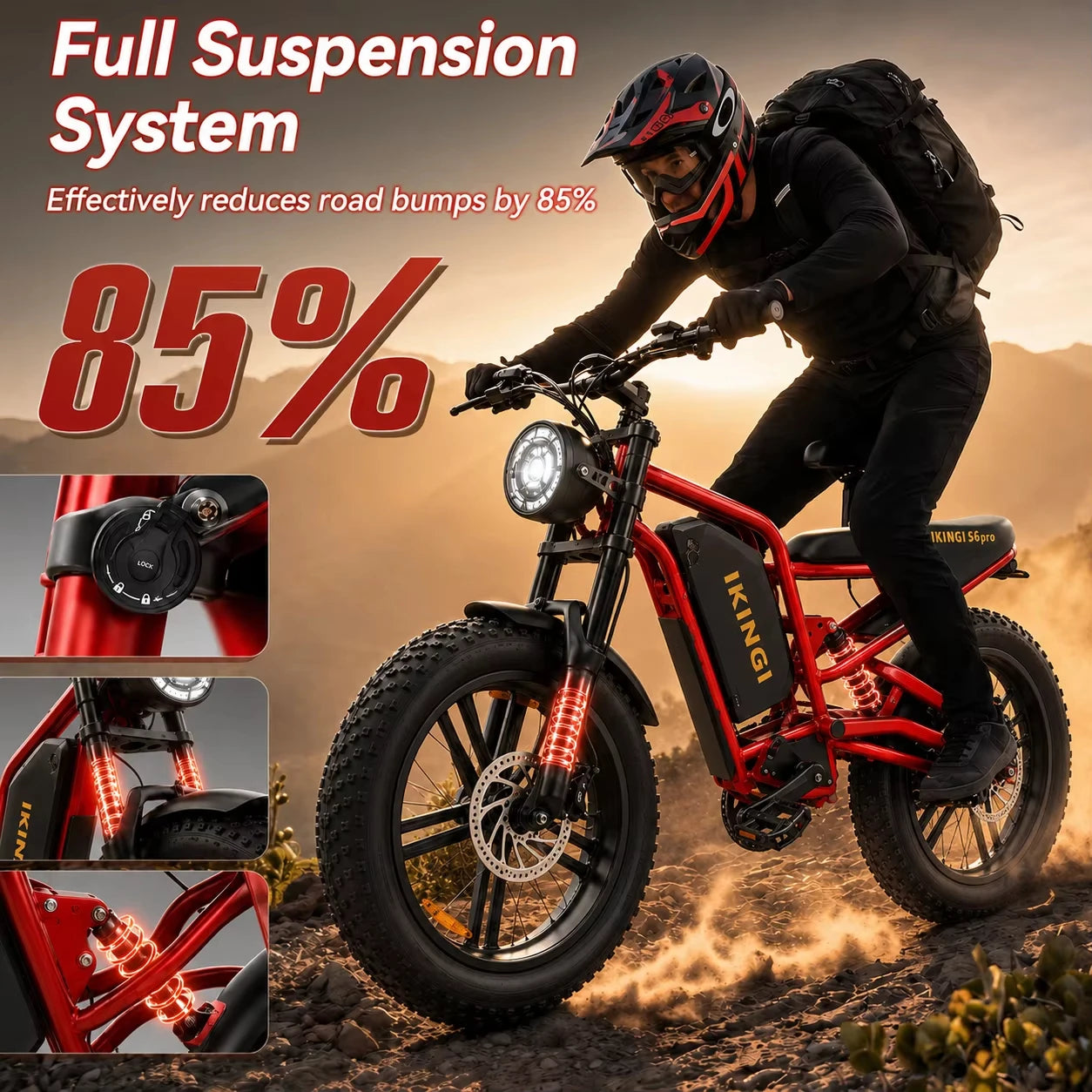 1000W Peak Electric Bike 48V15AH Battery Full Suspension 7 Speed 16*4 Inch Fat Tire All Terrain Off Road E-bike Motorcycle for Adults