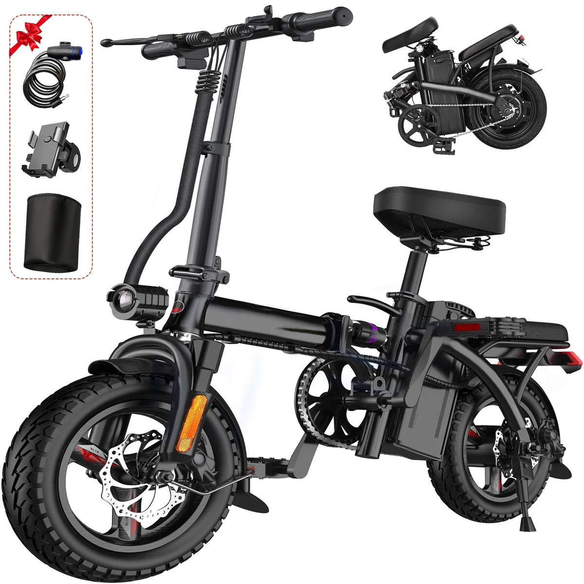 FURIDER Folding Electric Bike With Removable Battery And Shock Absorption