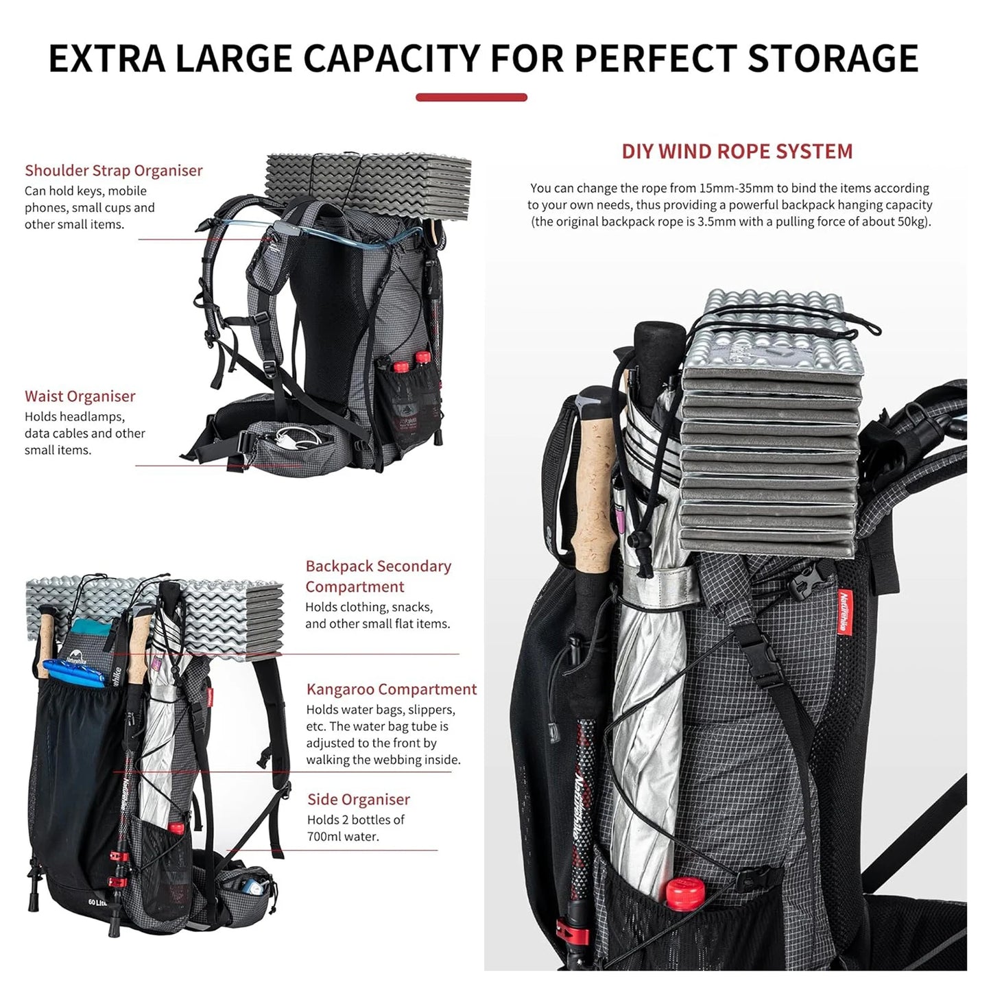 Naturehike Hiking Backpack Rain Cover All Seasons Large Capacity