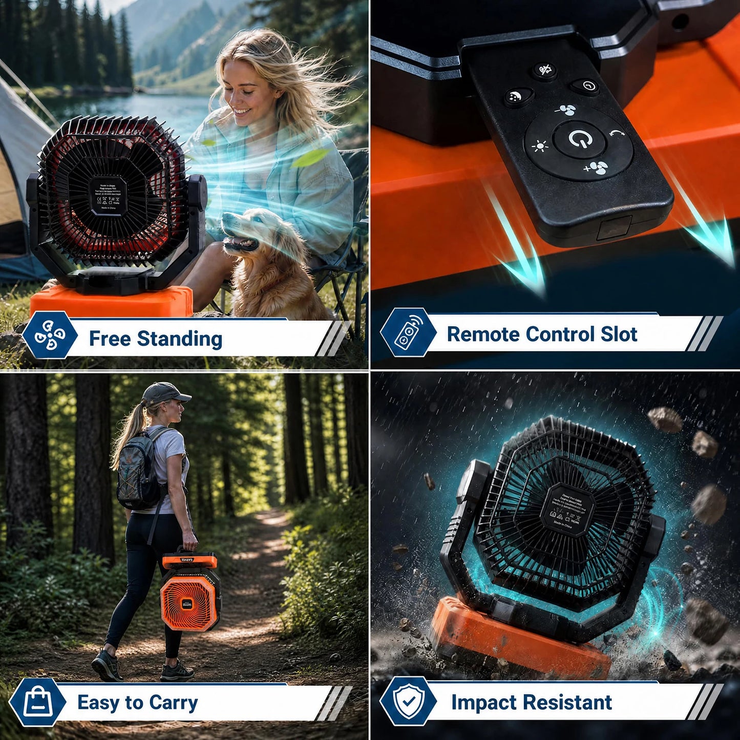 Portable Camping Fan 40000mAh Rechargeable Battery Powered Fan With Remote Timer LED Light 5 Speeds For Tent Travel Car Outdoor