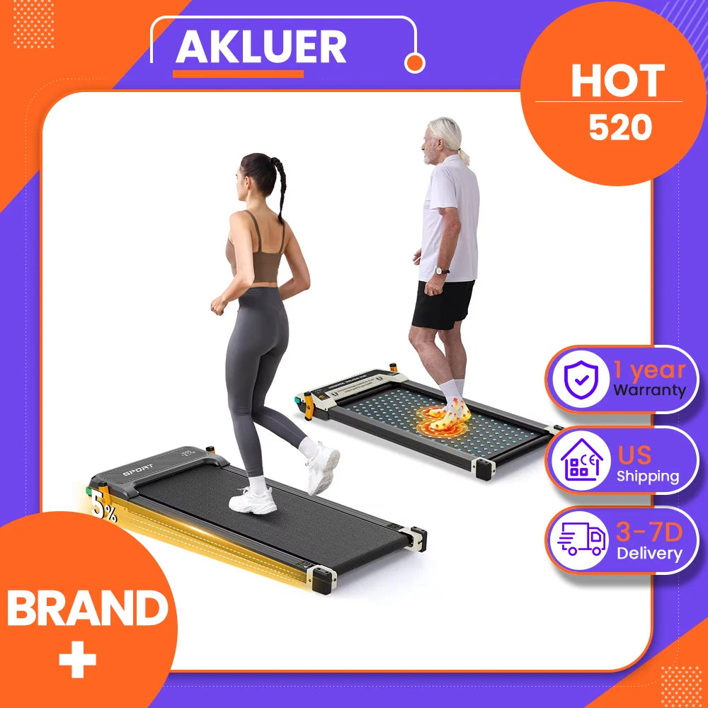 Akluer 520 Dual-Sided Under Desk Treadmill with Shiatsu Foot Massager, Walking Pad with Incline, 2.5HP Quiet Motor, LED Display, Remote Control, 150kg (330 LBS) Capacity, 900*400mm Running Area, Local delivery