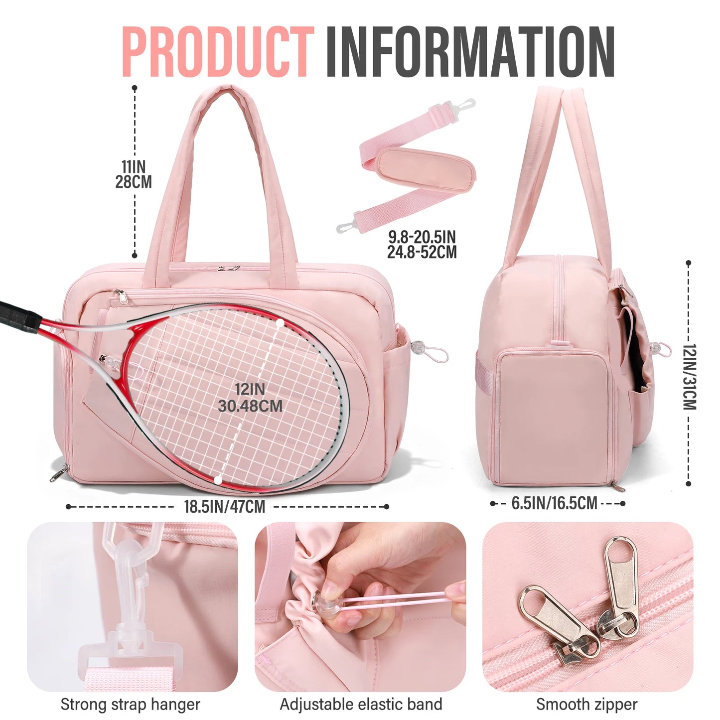 Two Rackets Tennis Gym Bag With Shoe Compartment For Women