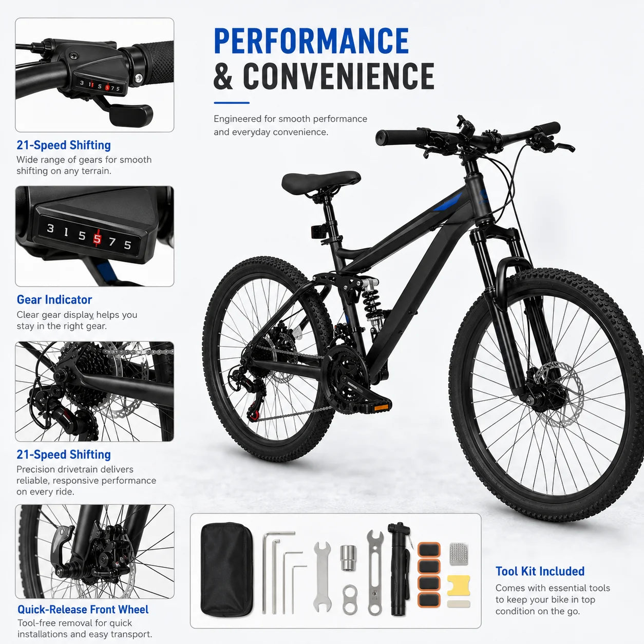 Full Suspension Mountain Bike With 21 Speed Disc Brakes
