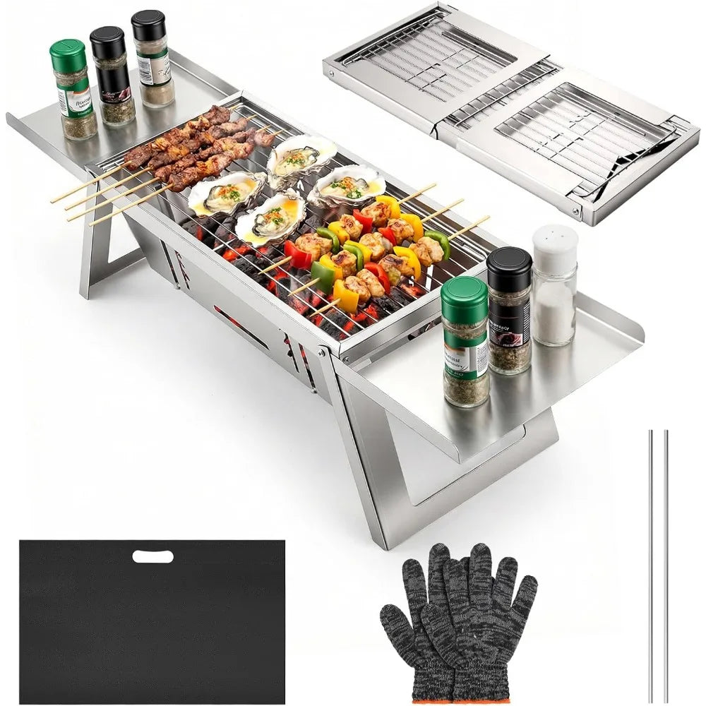 Compact Foldable Charcoal Grill with 4 Level Heat Control Portable Outdoor BBQ for Camping Picnic Garden Travel