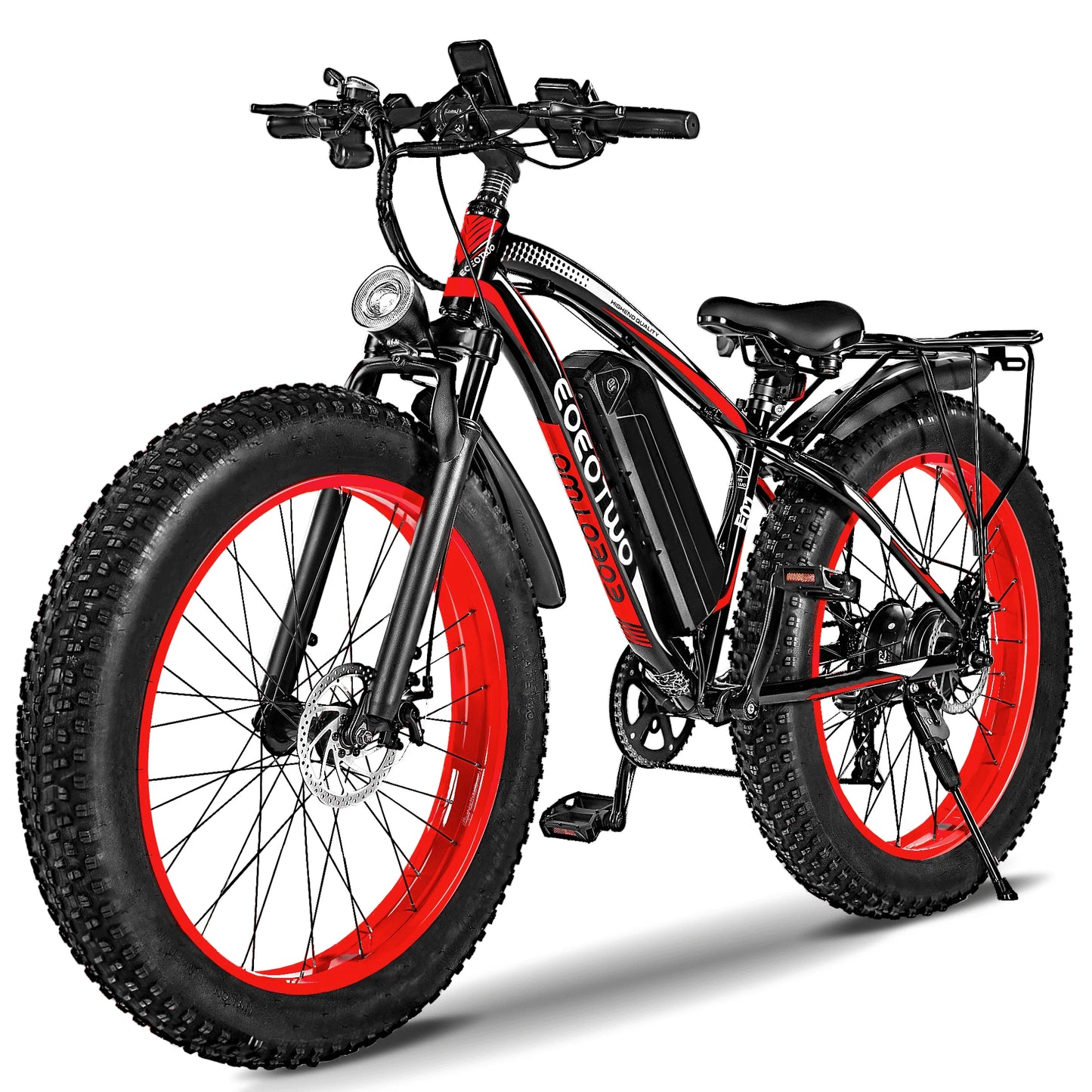 EOEOTWO Heavy Duty Ebike, 400 LBS Capacity, 65Nm High Torque, Front Suspension, Rear Rack, 5 Riding Modes, Phone Holder with Charging