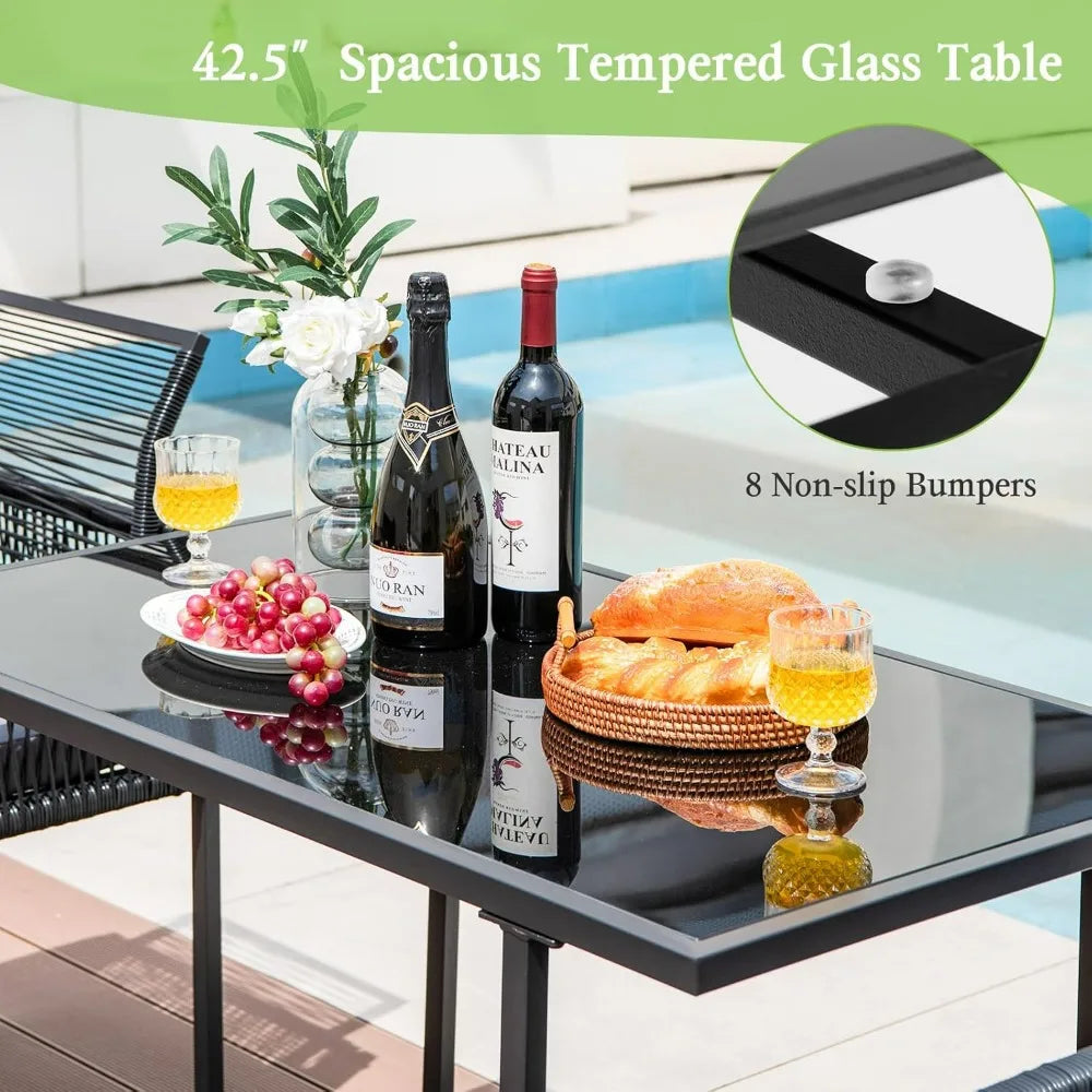 Tangkula 3 Pcs Outdoor PE Rattan Bistro Set Foldable Backrest Cushioned Tempered Glass Table Space Saving Patio Furniture