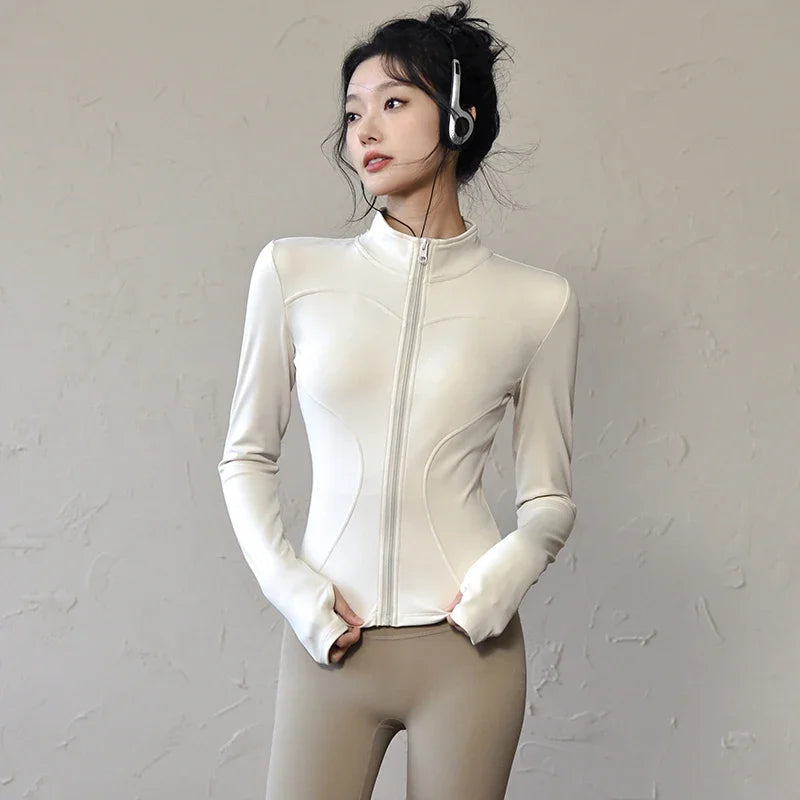 Women's Long Sleeve Running Jacket Zip Front Workout Coat