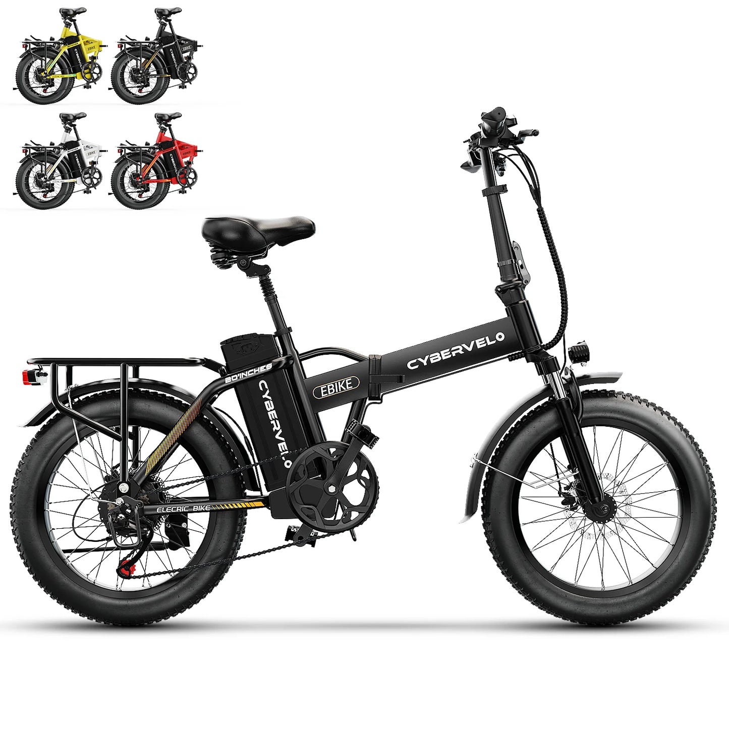 Cybervelo 1000W Peak High-speed Brushless Folding 20 Inch Fat Tire Electric Bike for Adults 48V 20.8Ah/50Ah Removable Battery 80 Miles Range Commuter E-Bicycle EK4