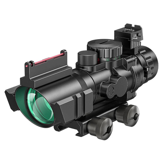 4x32 Tactical Scope with Fiber Optic Sight RGB Illuminated Reticle Prism Scope Hunting Scopes with 20 mm Picatinny Rail