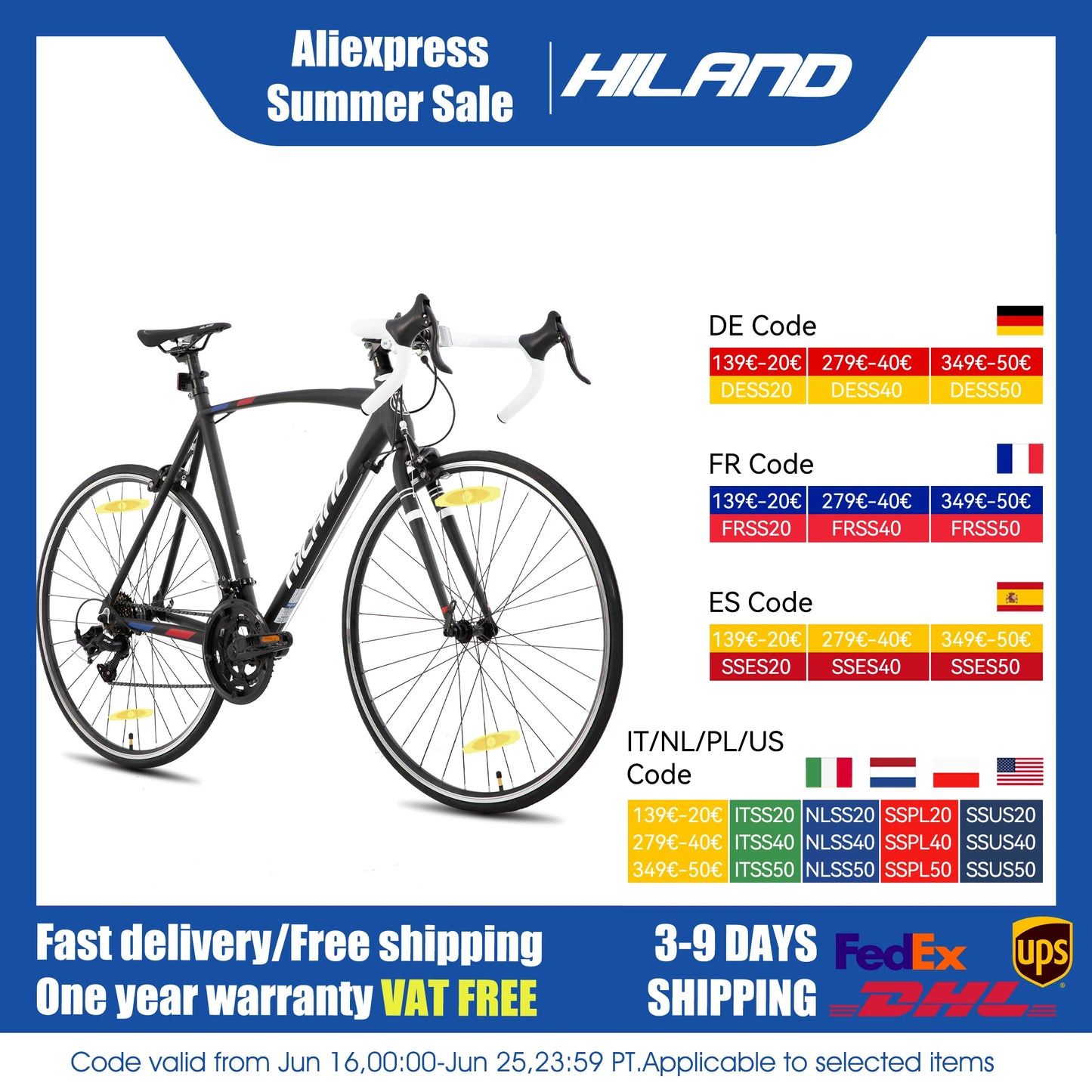 Hiland 700C Road Bike 14 Speeds Lightweight Aluminum Frame