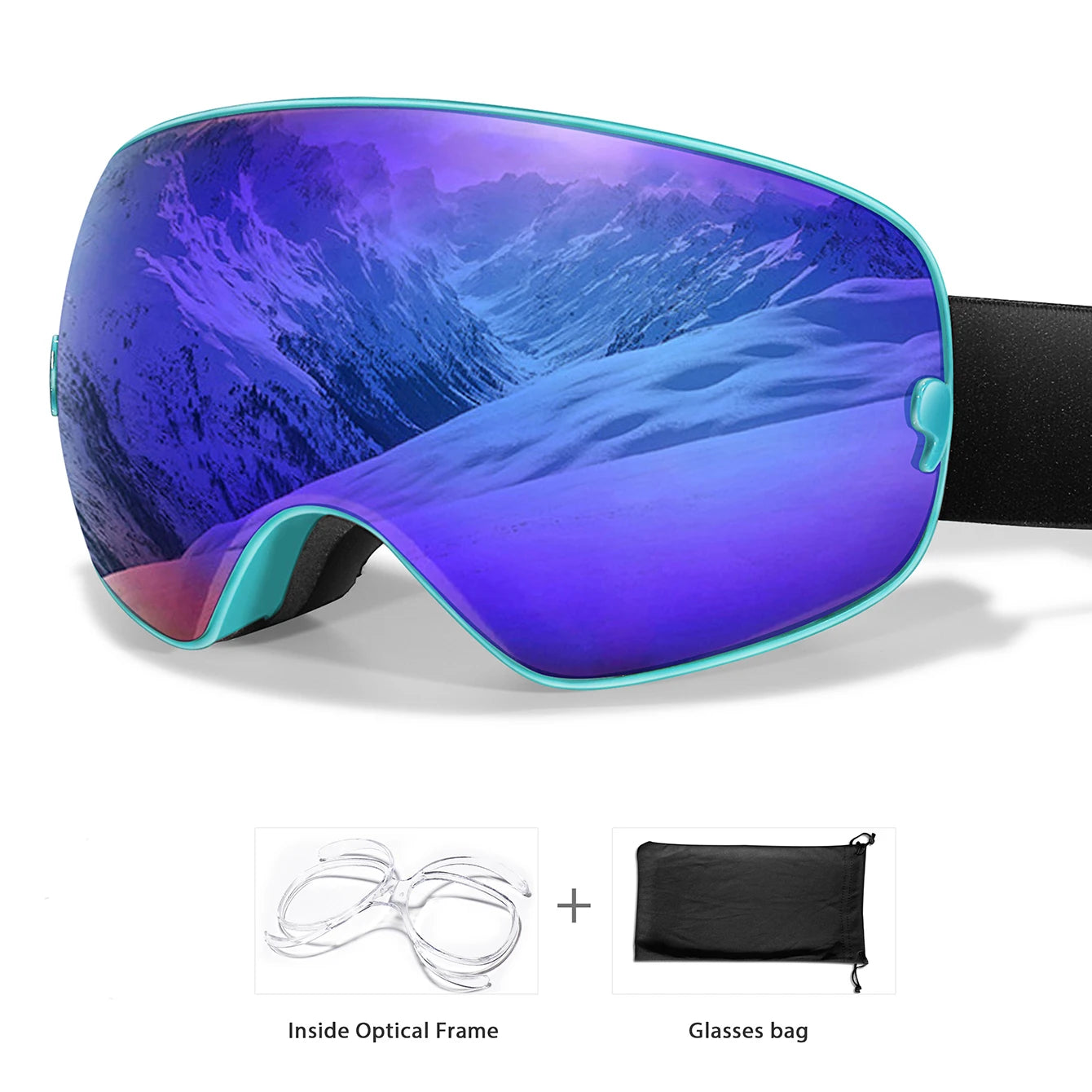 Winter Ski Goggles UV400 Anti Fog Unisex Free Frame Bag