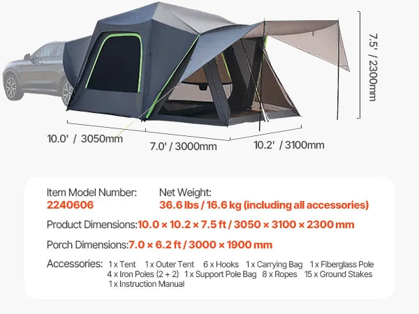 SucceBuy SUV Camping Tent Waterproof Double Layer Shade Awning Mesh