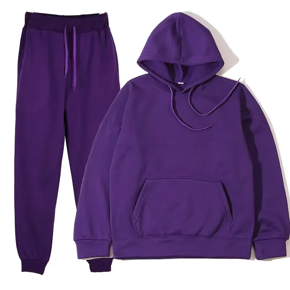 Winter Tracksuit Women Two Piece Set Hooded Sweatpants Casual Sportswear