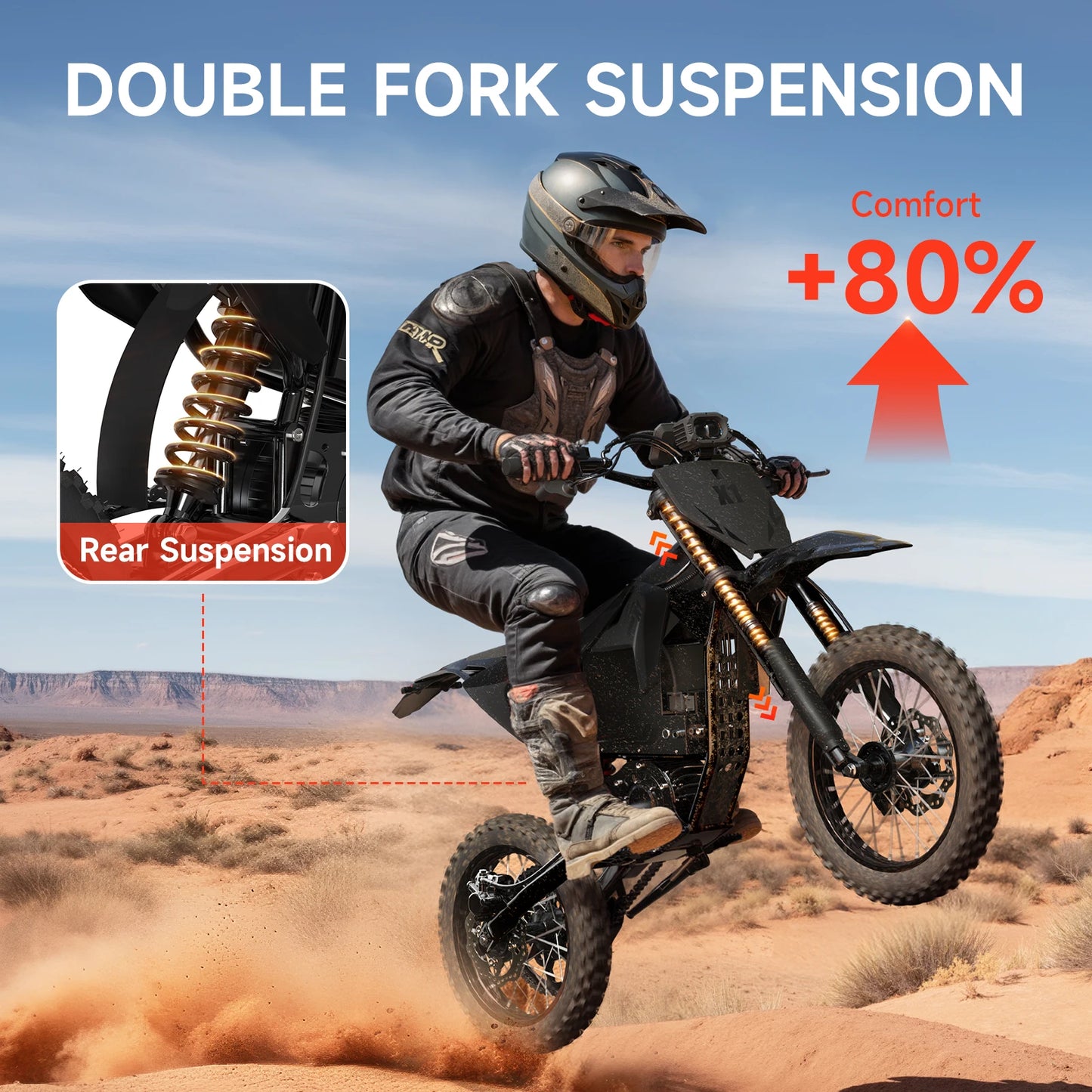 QRONGE X1 Spark Electric Dirt Bike 4500W Peak&Up to 60 Miles 50MPH 60V 28.8Ah Battery E-Bike 14"/12" Fat Tire Electric Motorcycle for Mountain Off-Road Teens Adults + 1 Year Warranty