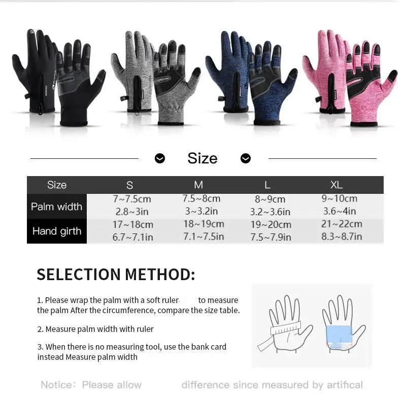 Zipper Winter Gloves for Men Women, Thermal Touchscreen Gloves Waterproof Windproof for Cycling, Skiing, Running & Cold Weather