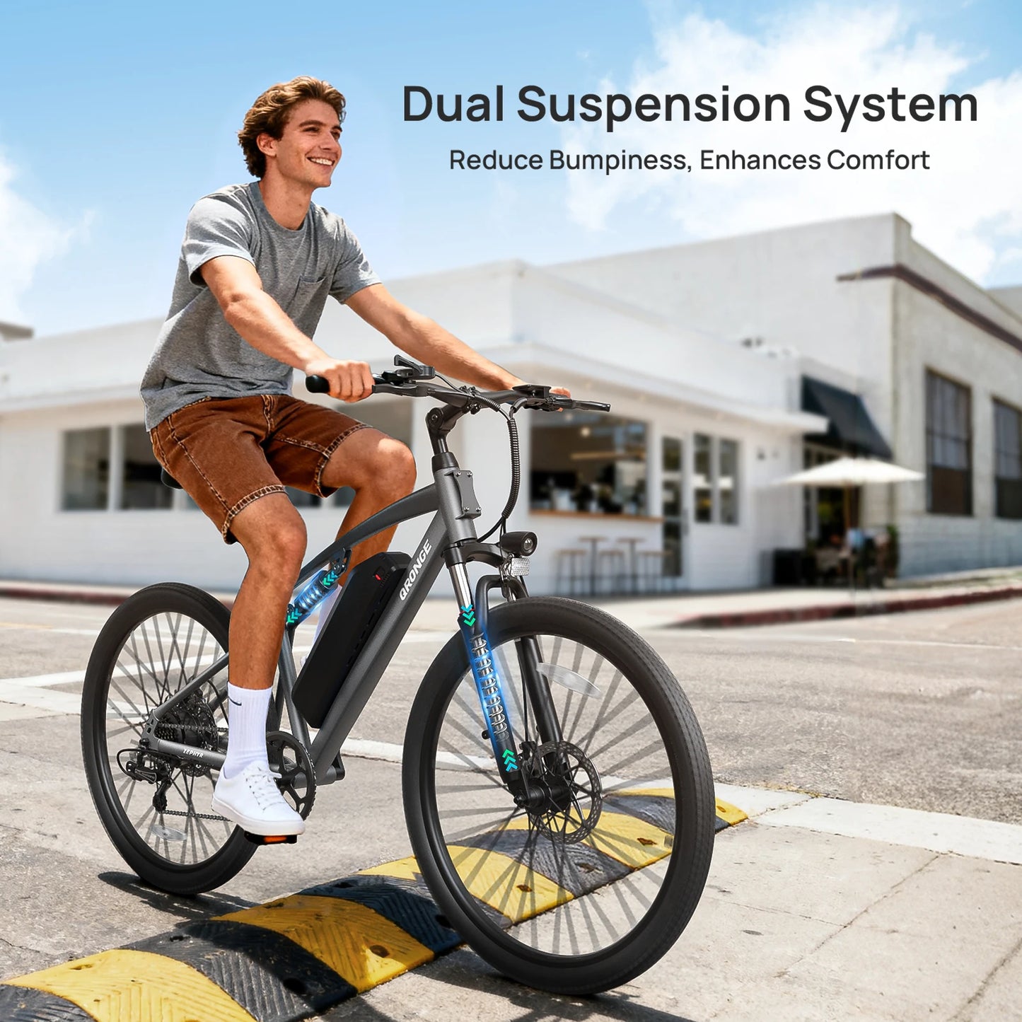 QRONGE Zephyr Electric Bike for Adults 1000W Peak Motor 486Wh Battery Mountain Electric Bicycle 26'' Tire Full Suspension E-bike