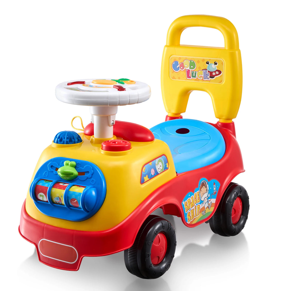 SucceBuy Toddler Push Ride On Car With Music Steering Wheel