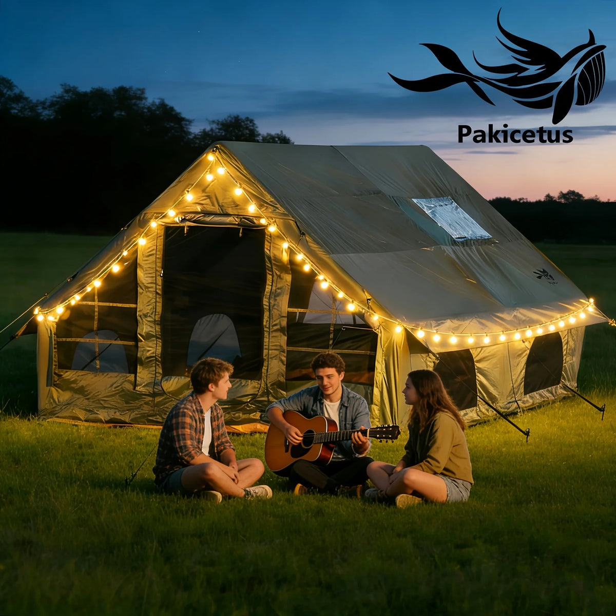 Inflatable Camping Tent for 4-8 People- Quick SetupBlow-Up Tent, 4-Season Versatile, Waterproof PortableOutdoor Tent with Stove