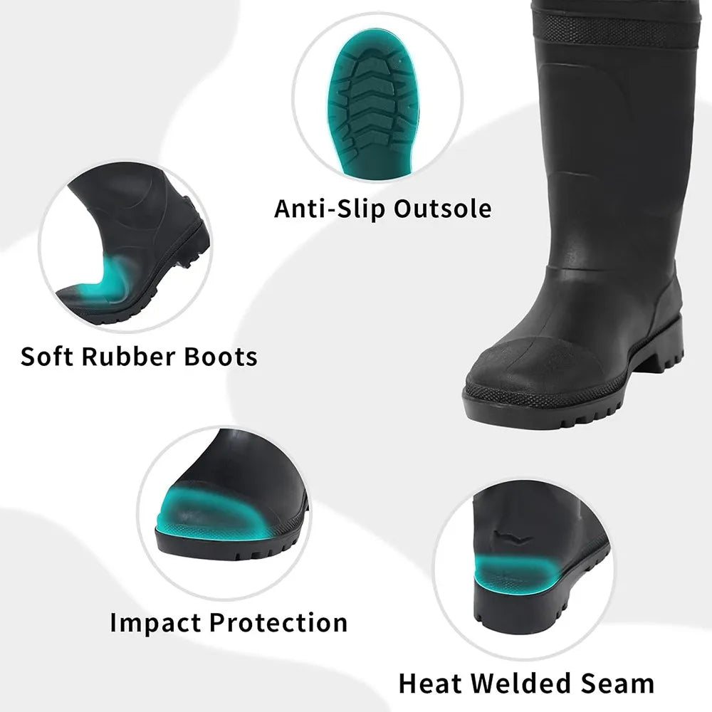 Night Cat Waterproof Fishing Waders: Hunting Chest Waders with Bootfoot and Belt For Man Woman Fishing Washing Farming Working Breathable, Lightweight, Black  Sizes 6.5–13