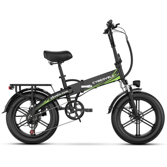 Cybervelo 1000W Folding Ebike 20" Fat Tire 48V 20AH Removable Battery 28+MPH 80 Miles 7-Speed Adult Electric Bike EK5