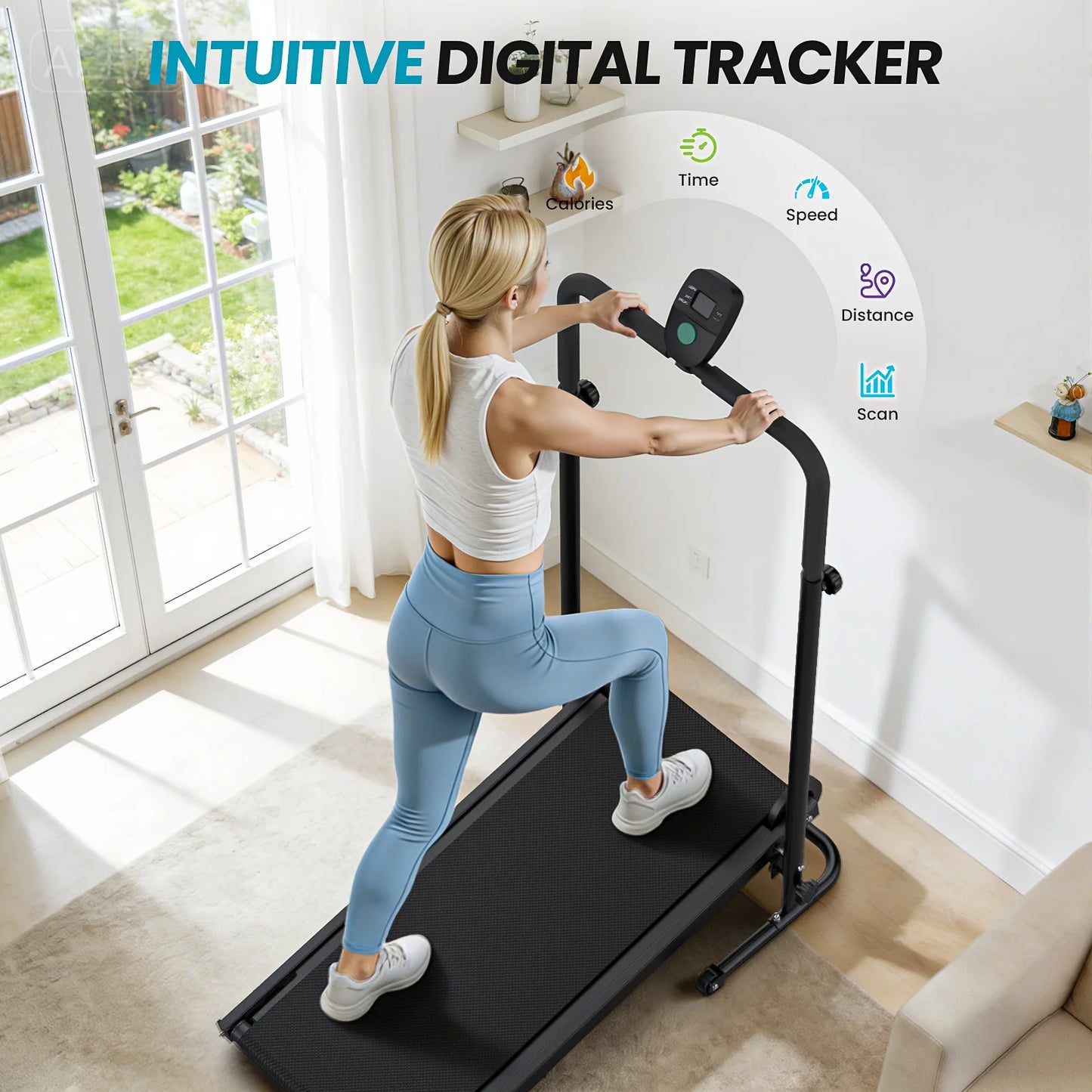 Akluer Non-Motorized Foldable Workout Treadmill - Dual Flywheel with Fixed Incline, LCD Monitor, Slip-Resistant Belt & Comfort Foam Grips for Small Home and Apartment Gym Use