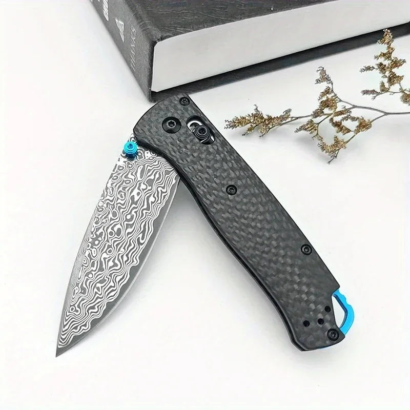 DIY Supplies BM 535 Damascus Folding Knife Carbon Fiber Handle