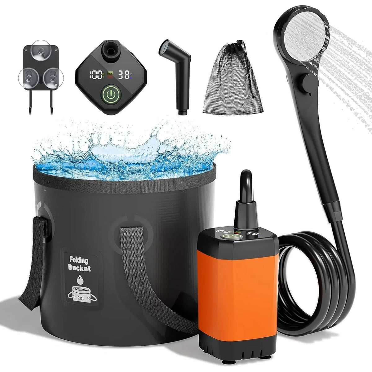 MORIKO Portable Camping Shower With Rechargeable Pump And LED Display