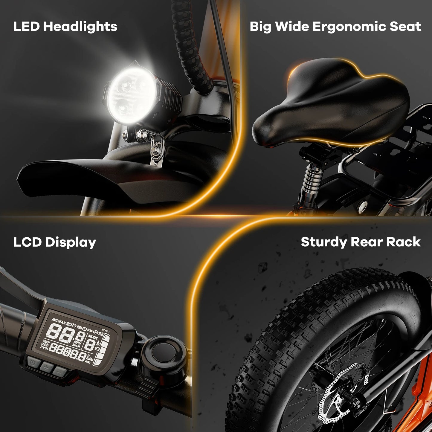 Cybervelo 1000W Peak High-speed Brushless Folding 20 Inch Fat Tire Electric Bike for Adults 48V 20.8Ah/50Ah Removable Battery 80 Miles Range Commuter E-Bicycle EK4