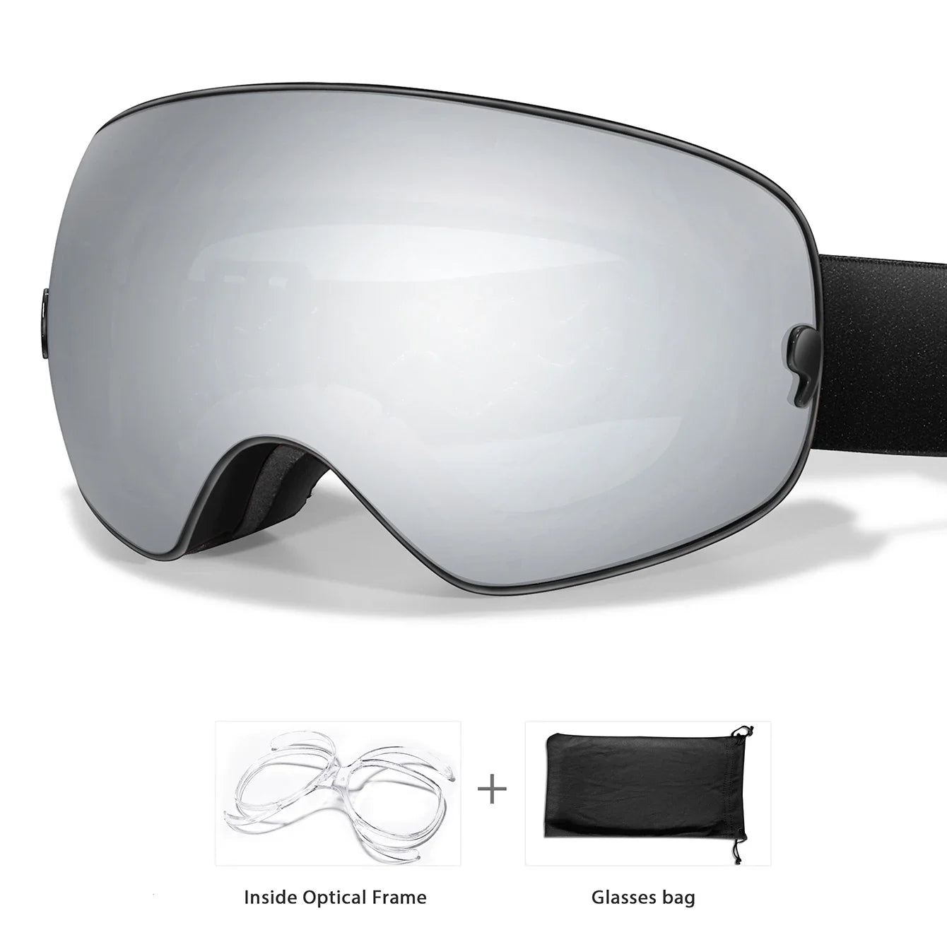 Winter Ski Goggles UV400 Anti Fog Unisex Free Frame Bag