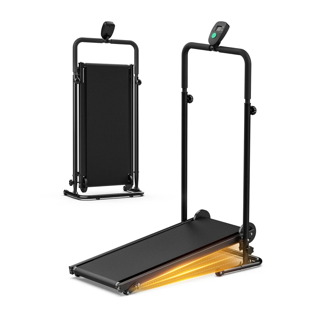 Akluer Non-Motorized Foldable Workout Treadmill - Dual Flywheel with Fixed Incline, LCD Monitor, Slip-Resistant Belt & Comfort Foam Grips for Small Home and Apartment Gym Use