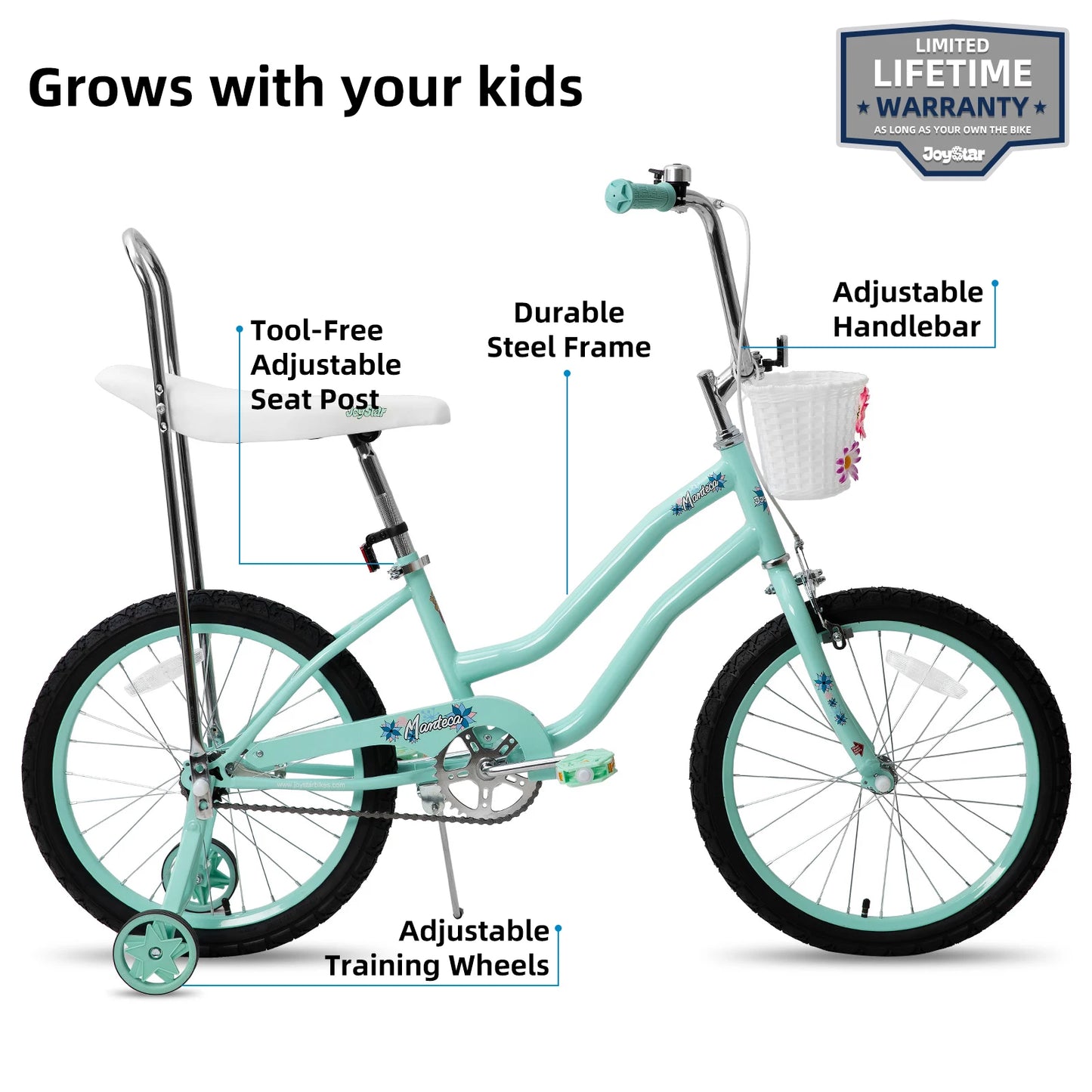JOYSTAR Girls Bike With Training Wheels And Handbrake