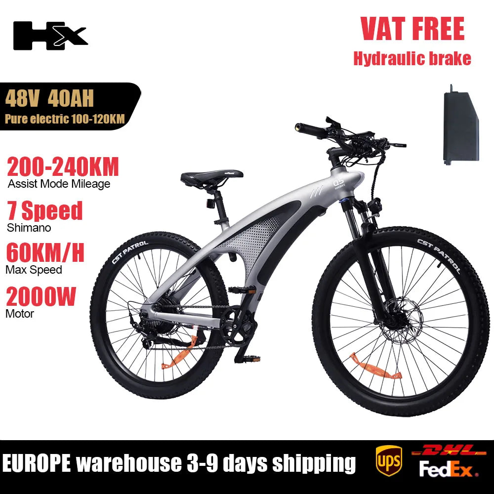 HX Q5 Ebike 2000W Torque Sensor Adults Electric Bike 85Nm 57KM/H Electric Bicycle 27.5“ Removable Battery Electric Mountain Bike