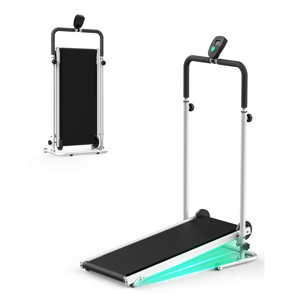 AKLUER Foldable Compact Non-Electric Treadmill - Dual Flywheel & Fixed Incline, LCDMonitor, Non-Slip Belt, Soft Foam Grips for Home/Gym Walking & Jogging